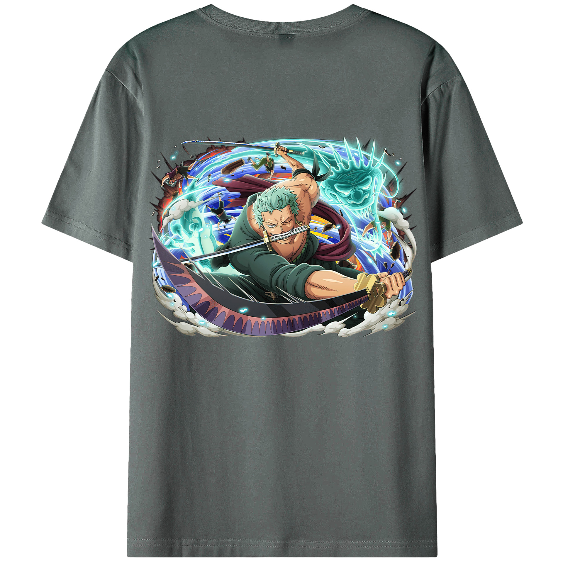 ワンピース ロロノア・ゾロ ONE PIECE Roronoa Zoro 綿100％ メンズ半袖Tシャツ（バックプリント） 通気性